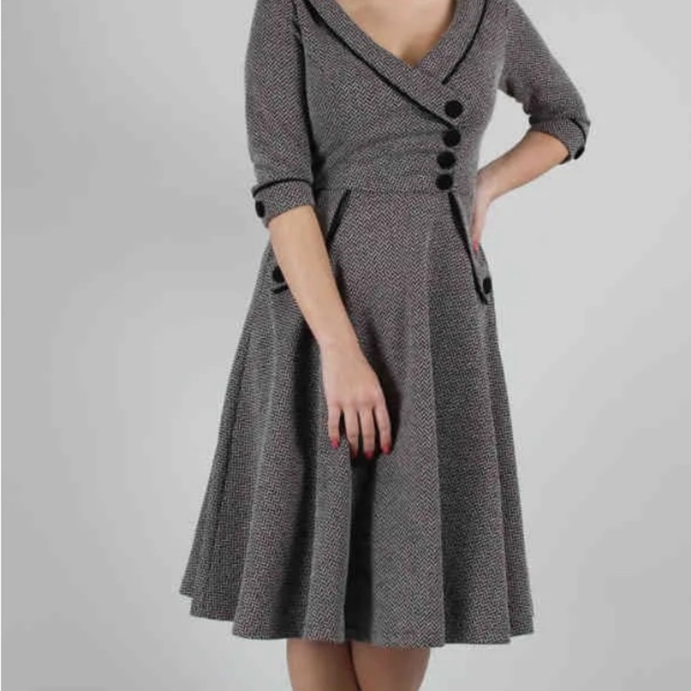 Voodoo Vixen NWT XS Marcia Herringbone Flare Classic Swing Midi Dress Pinup